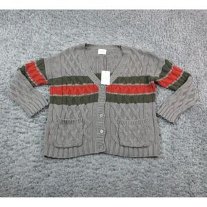 Stitches + Stripes Cardigan Sweater Womens Large Gray Stripe Knit Pockets NWT